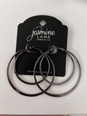Jasmine Lane Jewelry Co Hypoallergenic Gunmetal Double Hoop Earrings NWT